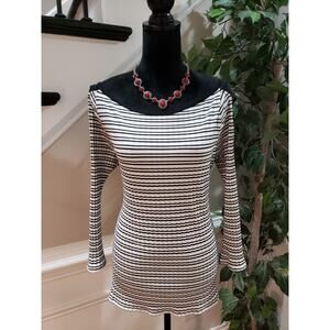 White House Black Market Black and White Striped Blouse